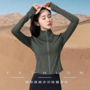 other其他 户外裸感跑步运动服女速干外套健身服夹克女式长袖拉链紧身瑜伽服 黑色 S