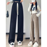 2023新款女士香蕉裤秋冬休闲裤窄版条纹黑色冬季加绒阔腿裤女春秋
