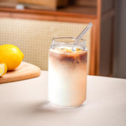 品维 耐热玻璃杯燕麦牛奶杯可乐杯高硼硅玻璃水杯500ml牛奶杯+吸管