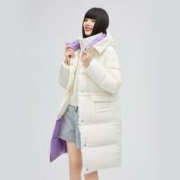 ERAL 艾莱依 秋冬撞色脱卸中长大衣女士中长款羽绒服