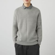 WOOG2005衬衫领假两件男士提花毛衣2023秋冬季新款保暖长袖针织衫