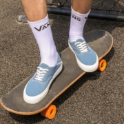 VANS范斯官方 Authentic复古牛仔蓝缝线勾勒男鞋女鞋帆布鞋 蓝色 37码