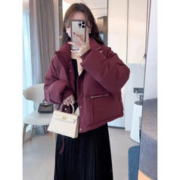 FOURDATRY 2023秋冬新款棉服女短款立领小个子加厚面包服棉衣外套 车里子红 L