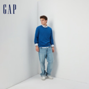 PLUS会员：Gap 时尚纯棉圆领长袖针织衫 蓝色 185/104A(L)