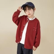多多家 儿童2024春新款开衫毛衣男童极简刺绣针织外套中大童软糯保暖内搭