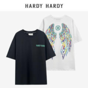 HARDY HARDY 2023夏新款宽松烫钻彩色翅膀字母短袖T恤男女半袖体恤