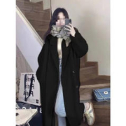 FOURDATRY 仿羊毛呢子大衣女中长款新款秋冬季感韩系毛呢外套女 黑色 L