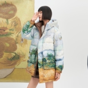 波司登 梵高大师系列 情侣装保暖连帽印花羽绒服