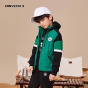 CONVERSE 匡威 儿童装男童加绒马甲冬季纯色保暖开衫运动女大童针织秋装上衣 群青绿 130/64
