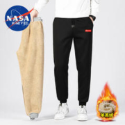 NASA MARVEL 冬季新款休闲裤加绒加厚保暖羊羔绒裤子时尚潮流休闲舒适长裤 红标黑色 L