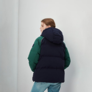 PLUS会员：Gap 盖璞 新款 女款保暖连帽羽绒服 蓝绿拼接