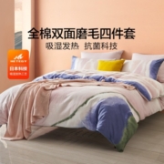 水星家纺 床上四件套全棉磨毛秋冬加厚床品套件床单被套学生宿舍被单被罩 穆尼亚(抗菌) 1.8m床（适配220×240cm被子）