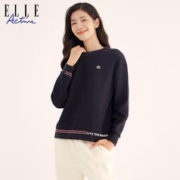 ELLE Active 2023秋冬新款纯色套头圆领运动休闲卫衣长袖上衣