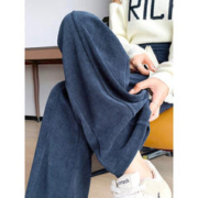 冬款阔腿裤女士加绒雪尼尔香蕉裤保暖裤子秋冬休闲裤窄版冬季厚款 卡其-春秋不加绒 XXL