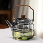 gaoming 高茗 煮茶壶透黑中式提梁壶玻璃烧水泡茶壶电陶炉煮茶器炭火炉蒸煮一体 墨海4代壶 1000ml