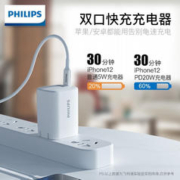 PHILIPS 飞利浦 快充充电头 双口折叠款 PD20W+QC18W