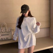 BTTKDL 长袖t恤女2023秋装新款宽松卫衣叠穿内搭打底衫初秋上衣 04德绒白色