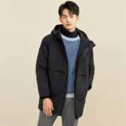 GIORDANO 佐丹奴 棉服外套男户外夹棉保暖中长款撞色织带连帽棉衣男01072681