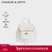 CHARLES & KEITH CHARLES&KEITH24春季新品菱格大容量柔软多用背包包女包双肩包女士CK2-60151400 Cream奶白色 S