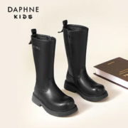DAPHNE 达芙妮 女童加绒高筒靴2024新款冬季二棉皮靴