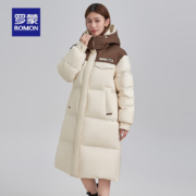 再降价：罗蒙（ROMON）90鸭绒女士中长款羽绒服 卡其色