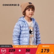 CONVERSE 匡威 儿童装男童连帽羽绒服轻薄款秋冬保暖防风外套女大童长袖上衣 布雷蓝