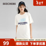 SKECHERS 斯凯奇 宽松运动短袖L122U199 棉花糖白/0074 S