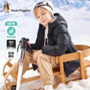 暇步士 童装儿童羽绒服男女童冬季新款男女大童时尚连帽保暖羽绒服 钻石黑 130cm