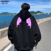 GSLONG 港士龙 美式复古小恶魔卫衣男春秋季重磅拉链开衫情侣款休闲连帽外套