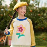 INMAN 茵曼 女童撞色花朵圆领卫衣