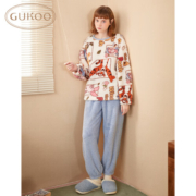 果壳（Gukoo）睡衣女冬珊瑚绒迪士尼系列睡衣卡通可爱可外穿家居服套装D 小熊套装 S