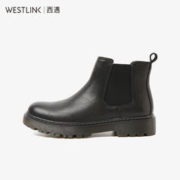 WESTLINK 西遇 切尔西男冬季新款高帮鞋潮流复古烟筒靴厚底短靴马丁靴 黑色 42