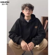 GSLONG 港士龙 美式复古加绒款连帽卫衣男春秋季2023新款潮牌oversize外套