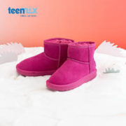 TEENMIX 天美意 儿童2023冬季新款男棉靴加绒保暖女童皮靴短大童雪地靴加厚 桃红