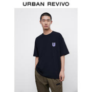 URBAN REVIVO UR新款男装休闲撞色字母宽松重磅全棉T恤MV30R4ME2002 正黑 S