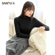 SANFU 三福 打底衫毛衣2023秋冬季高领保暖加厚修身内搭黑色针织上衣女装