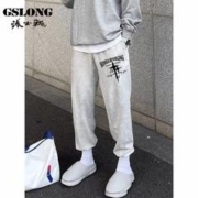 GSLONG 港士龙 美式潮牌束脚卫裤男加绒加厚冬款字母印花男生复古宽松运动休闲裤