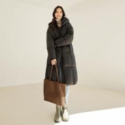 DUIBAI 对白 冬装简约纯色连帽保暖面包服女式中长款羽绒服