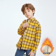 BoBDoG 巴布豆 时尚加绒格子衫男童冬季新款儿童保暖翻领格子衬衫中大童装