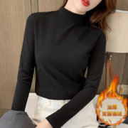 FOURDATRY 双面德绒半高领保暖秋冬2023女德绒打底衫上衣秋冬修身百搭长袖T 黑色 M