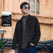 Cabbeen 卡宾 男装仿麂皮绒保暖夹克23秋LOGO钢压外套潮 煤黑色 XXL