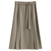 自巧（ZIQIAO）小个子双褶复古A字半身裙女2023秋装新款垂感气质显瘦长裙子 碳竹色 1