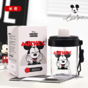 Disney 迪士尼 儿童塑料水杯家用Tritan牛奶吸管杯CJDL23002-A-BL黑色米奇500ml+凑单