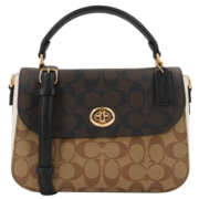 蔻驰（COACH）女士中号单肩手提包深棕色/卡其色C1563IMNOX