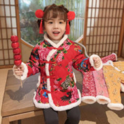 瑄妮薇 儿童棉服冬季新款中国风拜年服碎花棉袄女童上衣加绒外套
