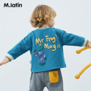 M.Latin 马拉丁 童装男小童短款卫衣2022春装新款色织螺纹趣味印花圆领卫衣