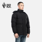 黑冰（BLACKICE）650蓬男士户外可拆卸帽羽绒夹克中长款羽绒服 D 黑色 L