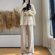 Plus会员:莫代尔 软糯加绒高腰垂感直筒裤 燕麦 2件