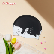 卡帕（Kappa） 游泳帽女硅胶防水护耳长发不勒头游泳帽 黑色猫咪【009】