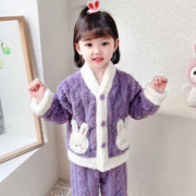 瑄妮薇 女童加绒睡衣秋法兰绒儿童女孩宝宝加厚珊瑚绒家居服